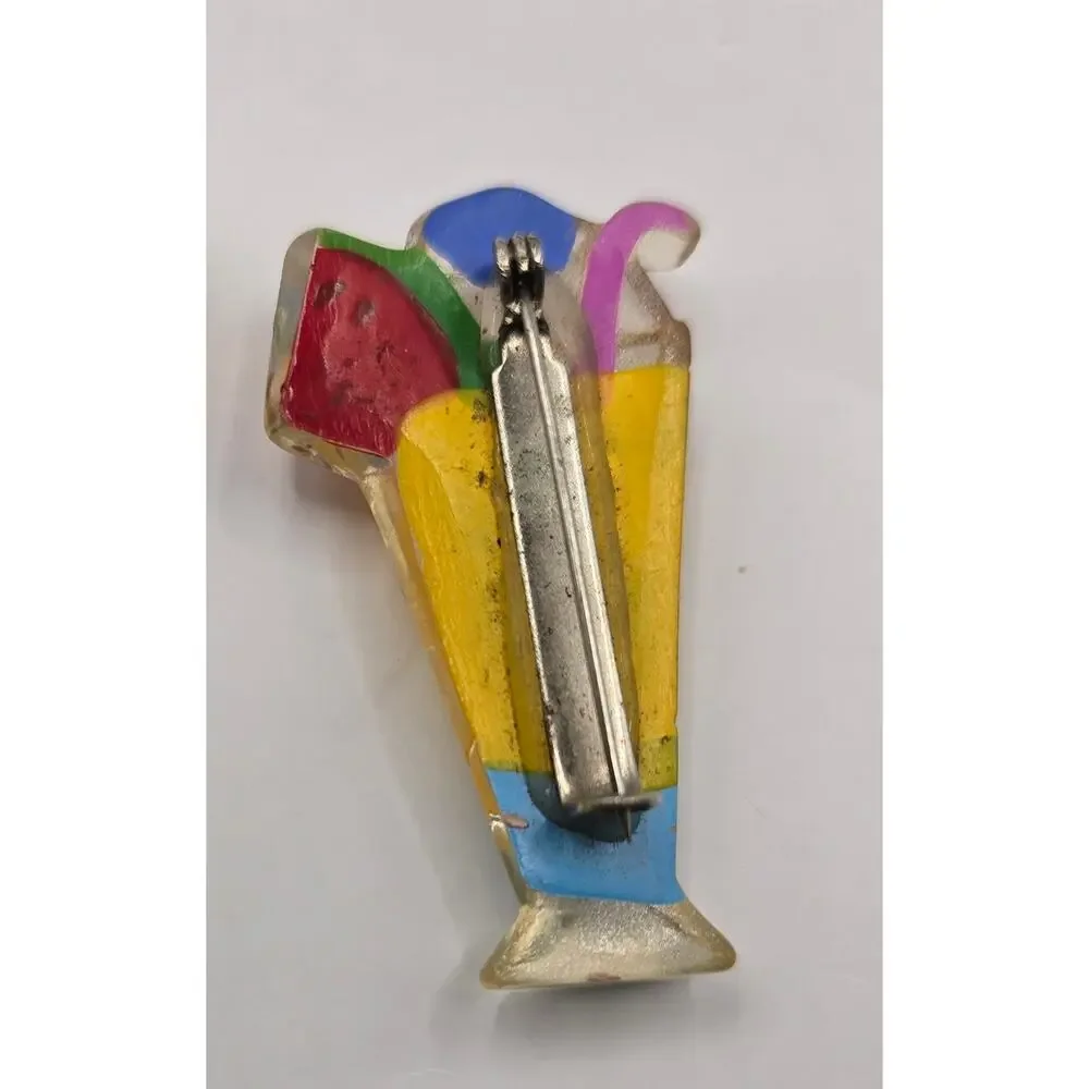 Vintage Acrylic Summer Drink Brooch –‎ Watermelon & Fruit Cocktail Pin